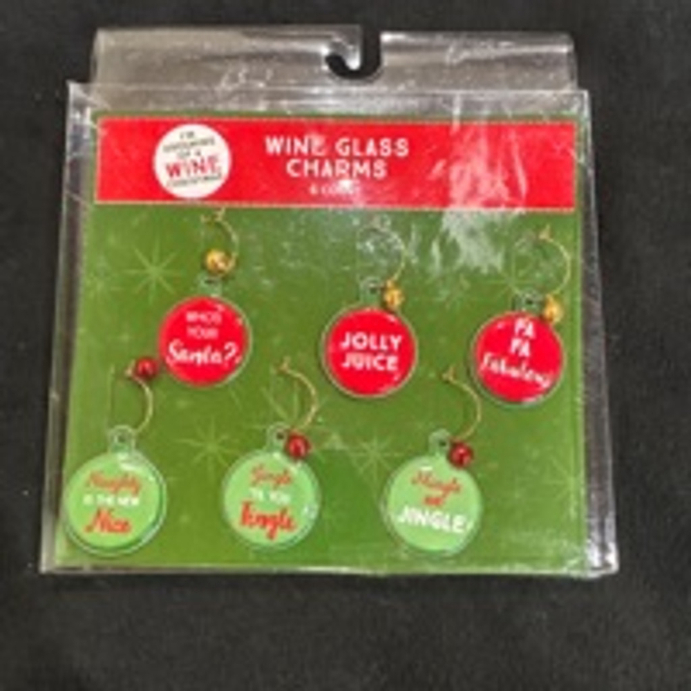 Holiday Wine Glass Charms, 6 Count, Red and Green NIB